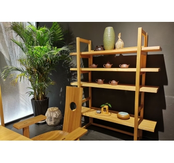 水曲柳实木茶空间博古架+茶椅组合产品介绍