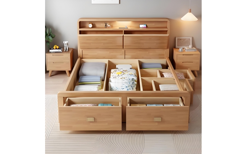 多功能储物实木双人床